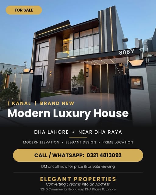 1 Kanal Brand New House for Sale in DHA Lahore